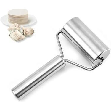 Imagem de Rolo de pizza de pastelaria – Rolo de massa de aço inoxidável liso antiaderente, utensílios de cozinha de metal, para assar massa, pizza, torta, pastelaria, macarrão, biscoitos