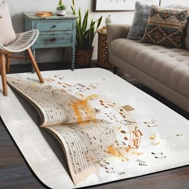 Imagem de Tapete de área para sala de estar, lavável à máquina, notas musicais, livro, música, antiderrapante, tapete macio para sala de estar, quarto, sala de jantar, berçário, cozinha, decoração de casa