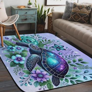 Imagem de Tapete de área para sala de estar, lavável à máquina, roxo, animal, tartaruga, antiderrapante, tapete macio, para sala de estar, quarto, sala de jantar, berçário, cozinha, decoração de casa