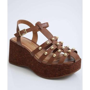 Imagem de Sandália Feminina Plataforma Tiras Tachas Vizzano-11214, Caramelo, 36
