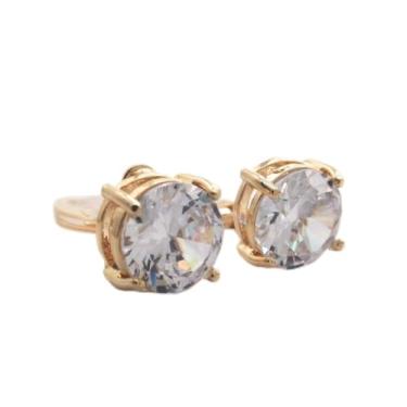 Imagem de Brinco de Pressão Solitário Redondo com Zircônia | Elegância Delicada e Sofisticada - Dourado