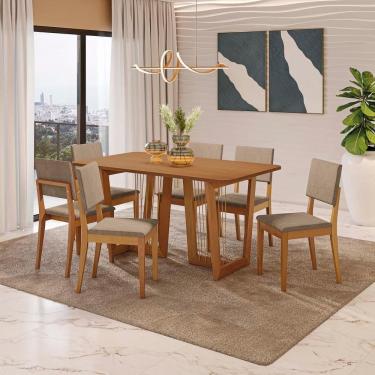 Imagem de Conjunto Sala De Jantar Dora Em Madeira Maciça 6 Cadeiras Linho Fendi