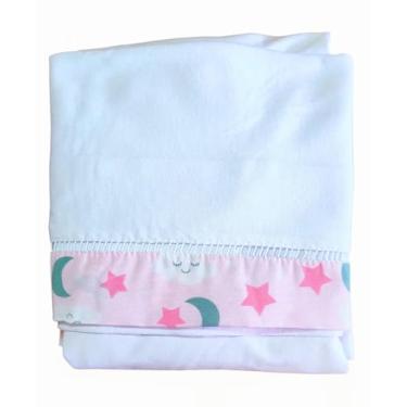 Imagem de Jogo de Lençol Infantil para Berço Americano, Malha 100% Algodão, 2 Peças - Lençol com Elástico 160x98cm e Fronha 40x30cm, Antialérgico e Hipoalergênico (Céu- Rosa)