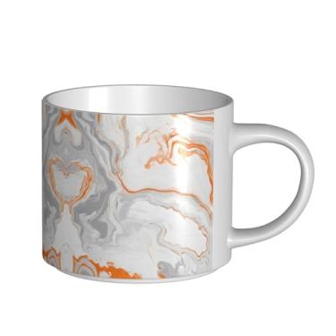 Imagem de ZERAOKE Splatter de cobre com textura de mármore - Caneca grande de cerâmica impressa para café, capacidade grande para escritório e casa, pode ser lavada na lava-louças, design com alça em C.