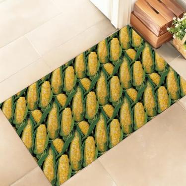 Imagem de amepay Tapete de porta interior de milho, capacho elegante de 43 x 75 cm de tecido não tecido com milho doce amarelo realista, capachos estilo country, para varanda, quarto, sala de estar, tapete de