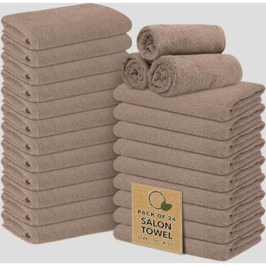 Imagem de Softolle Toalhas de salão – Pacote com 24 (40,6 cm x 68,5 cm) 100% algodão fiado – Toalhas de mão ultra macias e altamente absorventes – a granel para spa, academia e salão (taupe)