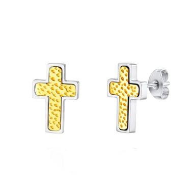 Imagem de Brincos de cruz punk para mulheres e homens, moda personalizada, de aço inoxidável, brincos de fé religiosa, estilo minimalista, unissex, joias de batismo cristão, Small, Metal, Sem pedra preciosa