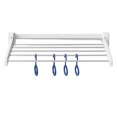 Imagem de Varal de Parede Retrátil Dobrável, Branco, 70cm, 5 Varetas, Recolhível, para Apartamento e Espaço Pequeno
