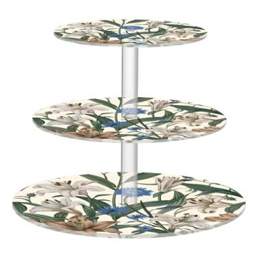 Imagem de CEBUGI Suporte de cupcake de 3 camadas, flores silvestres, suporte redondo para bolo, torre, bandeja de servir em camadas de acrílico para chá, chá de bebê, casamento e mais