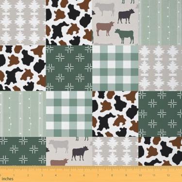 Imagem de Tecido quadriculado com estampa de pele de vaca leiteira, tecido decorativo caubói ocidental para suprimentos de costura, tecidos geométricos xadrez patchwork para estofados e detalhes domésticos