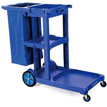 Imagem de Carrinho de limpeza de rack de armazenamento hotel restaurante multiuso carrinho de lavanderia saco de lixo de grande capacidade rodízios de borracha dobráveis azul shopping center, capa de bolsa