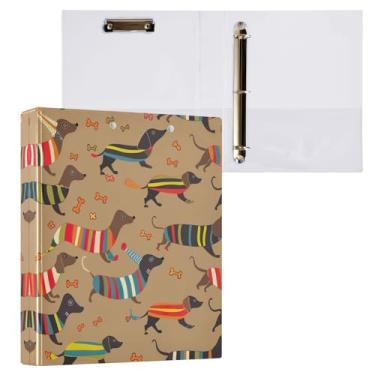 Imagem de Qilmy Organizador de fichário redondo para cachorro com salsicha fofa, fichário de 3 anéis com prancheta (carta A4), fichário fofo para material de escritório escolar 740
