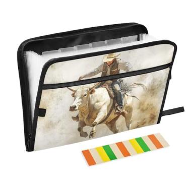 Imagem de CEBUGI Pasta expansível de 13 bolsos, impermeável, sanfonada, organizador de arquivos com etiquetas tamanho A4, organizador de documentos de papel para escola, material de escritório, caubói