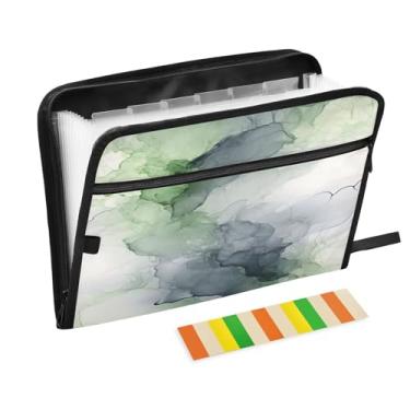 Imagem de Wassud Pasta organizadora de arquivos sanfonada de mármore verde claro A4, pasta organizadora de documentos, com etiquetas, pasta de arquivos expansível, 13 bolsos