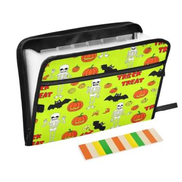 Imagem de CEBUGI Pasta expansível de 13 bolsos, impermeável, sanfonada, organizador de arquivos com etiquetas tamanho A4, organizador de documentos de papel para escola, material de escritório, esqueletos