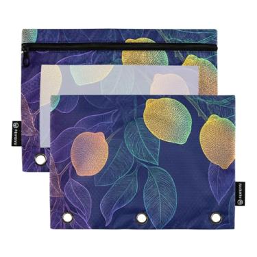 Imagem de CEBUGI 3 bolsas de lápis com zíper e janela transparente, 2 pacotes de estojo para exames de sala de aula (folhas de limão)
