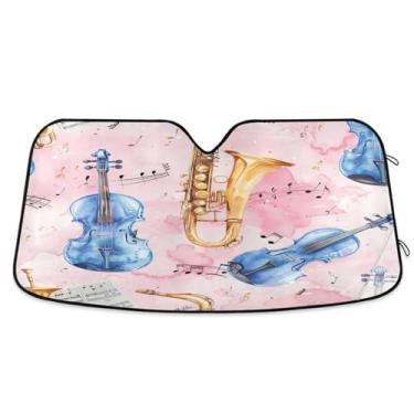 Imagem de Qilmy Para-brisa de carro de violino azul, protetor de viseira dobrável, mantém fresco, bloqueia raios UV e acessórios para proteger carros, SUVs, caminhões-M2203