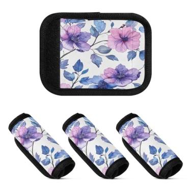 Imagem de Qilmy Beautiful Flowers Bagagem Handle Wrap Pacote com 4 Identificadores de Bagagem Identificadores de Bagagem Capa para Carrinho de Bebê Mala Mala Avião Acessórios de Viagem 747