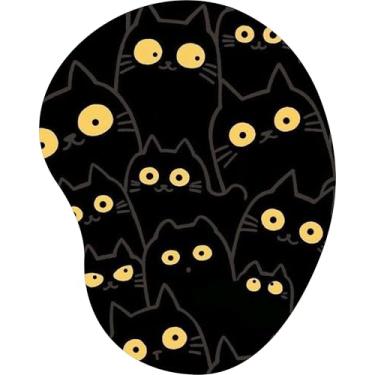 Imagem de Mouse Pad Ergonômico Gota Arte Gatos Pretos Olhos Amarelos
