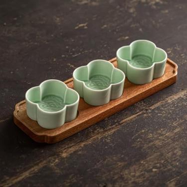 Imagem de Conjuntos versáteis de batatas fritas e molho com bandeja, pratos de bugiganga a granel, tigelas de salsa, pratos pequenos, elegantes e funcionais, verde