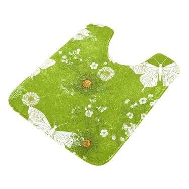 Imagem de Burbuja Tapete de banheiro floral borboletas, tapete de banho absorvente de pelúcia macio, base de vaso sanitário antiderrapante para piso de banheiro, oval em forma de U