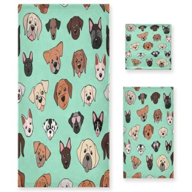 Imagem de xigua Conjunto de toalhas de banheiro com cara de cachorro absorvente macio 3 peças toalha de banho toalha de mão toalhas decorativas para banheiro, academia, hotel, praia, piscina