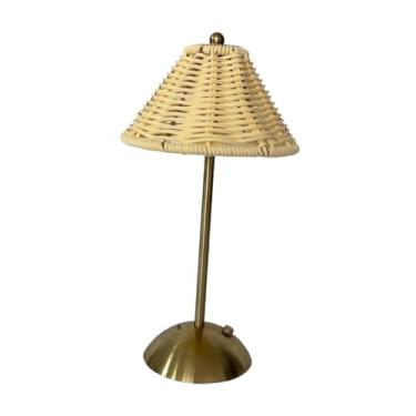 Imagem de Ｂｅｓｇａ Luminária de mesa sem fio, portátil, LED, ajustável, estilo retrô, em rattan, para iluminação de cabeceira no quarto, Branco