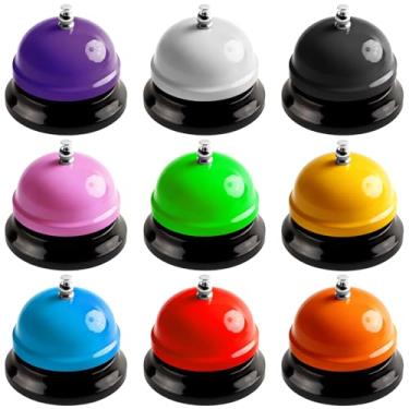 Imagem de 10 campainhas coloridas para mesa, sino, metal, 7 cm de diâmetro, sino de mão, para adultos, para mesa, hotel, restaurante, escritório, escola, cozinha, bar, balcão, suprimentos