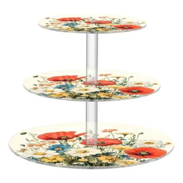 Imagem de CEBUGI Suporte de cupcake de 3 camadas, flores silvestres, suporte redondo para bolo, torre, bandeja de servir em camadas de acrílico para chá, chá de bebê, casamento e mais