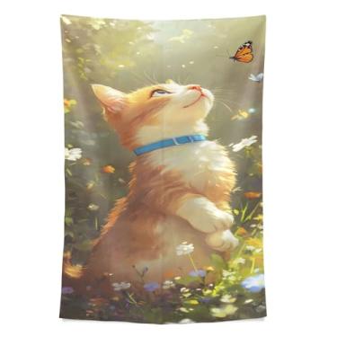 Imagem de STAYTOP Tapeçaria de parede de gato fofo para decoração de casa, decoração de dormitório, sala de estar, quarto, tapete de parede (80 × 60 pol)