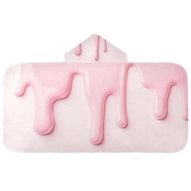 Imagem de Burbuja Toalha de banho com capuz cremosa rosa para crianças, toalha de praia de pelúcia absorvente macia para meninas e meninos 3-10 anos, 61 x 127 cm