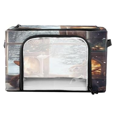 Imagem de xigua Cestos de armazenamento de roupas de coelho fofos com moldura de metal em forma de fixação, 2 formas de abertura, caixa organizadora de roupas dobrável com janela transparente e alças para