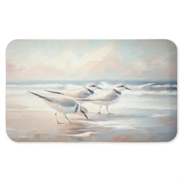 Imagem de Tapete antifadiga Blue Haven Bay Sandpipers, ergonômico acolchoado para cozinha e tapete de pé com suporte antiderrapante, tapete confortável ecológico, design por Ramona Murdock, 76 cm x 45 cm