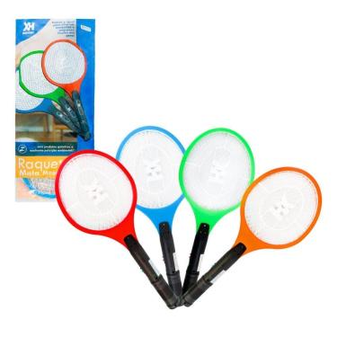 Imagem de Raquete Elétrica Mata Insetos Recarregável, Bi-Volt 110V/220V, 51x22cm, com Botão de Segurança, LED Indicador, Tomada Retrátil