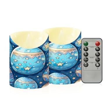 Imagem de Wassud Pacote com 2 velas sem chama de ovos azuis celeste com controle remoto, velas realistas cintilantes com temporizador, velas decorativas para Natal, casamento, festa, decoração de casa pequena
