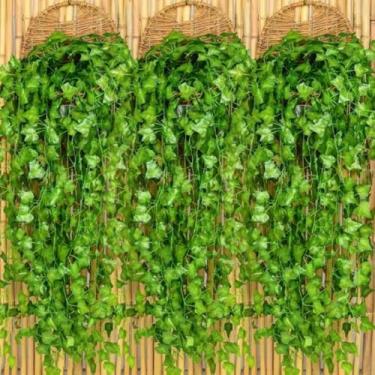 Imagem de 10 cordas, 2 m, plantas artificiais de hera verde falsa, guirlandas penduradas para decoração de festa de casamento no jardim (folha de hera)