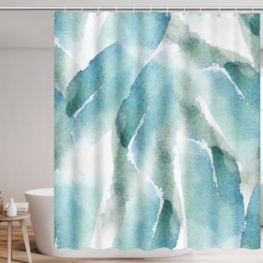 Imagem de Cortina de chuveiro com padrão de pintura aquarela abstrata verde tesouro, design colorido à prova d'água com 12 ganchos, acessórios de banheiro, cortina divisória de banheira, 182 cm × 182 cm