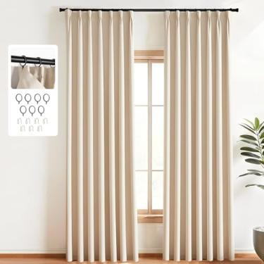 Imagem de MaKefeile Cortinas plissadas com 2 painéis, cortinas plissadas blecaute para quarto, sala de estar, cortinas com isolamento térmico com forro preto com ganchos e anel de cortina L 101 x A 236 cm bege