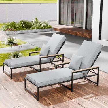 Imagem de Almofadas para espreguiçadeiras ao ar livre, à prova d'água e resistentes ao desbotamento e à prova de desbotamento, almofadas de cadeira com capa removível, almofada de espreguiçadeira com alça e 16