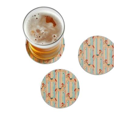 Imagem de Porta Copos Personalizado Cavalos de Carrossel Listras Coloridas Aquarela - Tamanho 10x10 cm
