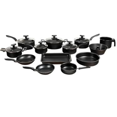 Imagem de Jogo De Panelas 13 Peças Aluminio Teflon Antiaderente Com Tampas De Vidro (Preto)