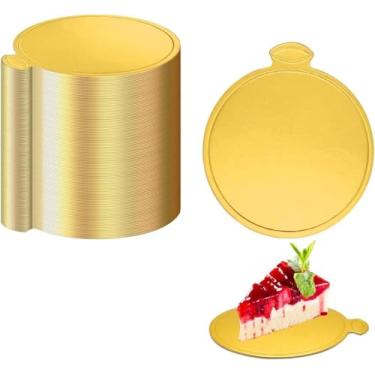 Imagem de 100 peças redondas de papelão dourado, mini tábuas de bolo redondas de 9,5 cm, base de bolo de mousse, placa de papel para bolo, exibição de base de cupcake, tábua de sobremesa