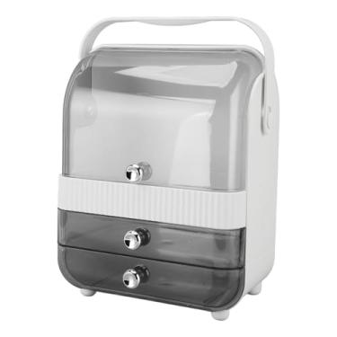 Imagem de Eujgoov Organizador de Maquiagem Com 2 Gavetas Material PET Vitrine de Cosméticos Suporte para Cuidados Com a Pele Caixa de Armazenamento para Bancada de Banheiro Mesa de Toucador Design Compacto (L)