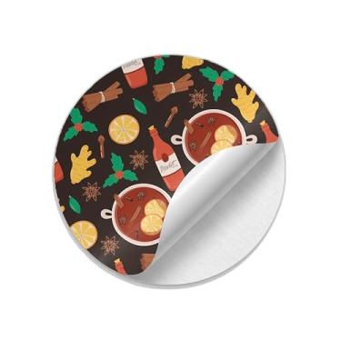 Imagem de Adesivos Redondos Natalinos 25 Unidades Com Estampa Ingredientes Para Bebidas Quentes - Tamanho 50x50cm