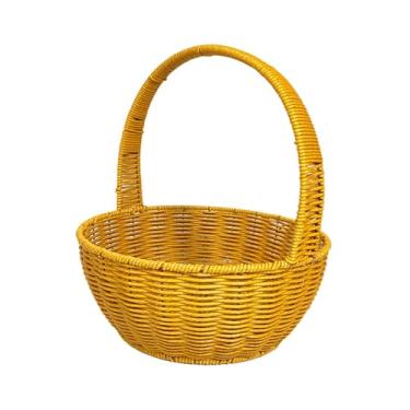 Imagem de IEUDNS Cesta artesanal trançada em imitação de rattan, ideal para colheita, servir, fazer compras e piqueniques, com alça, 25cmx28cm