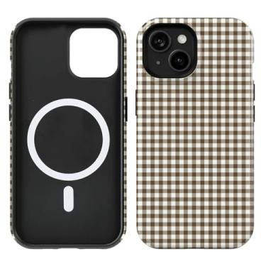 Imagem de Obbii Capa compatível com iPhone 15/14/13 [compatível com MagSafe] - Capa protetora à prova de choque de 2,4 m de TPU testada contra quedas de 6,1 polegadas (tabuleiro de xadrez marrom, iPhone 15/14