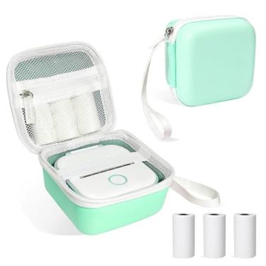 Imagem de Capa para etiquetadora compatível com Memoking T02, capa para mini impressora de adesivos Phomemo M02 com 3 rolos de papel adesivo térmico (50 mm x 3,5 m), suporte de armazenamento de papel adesivo