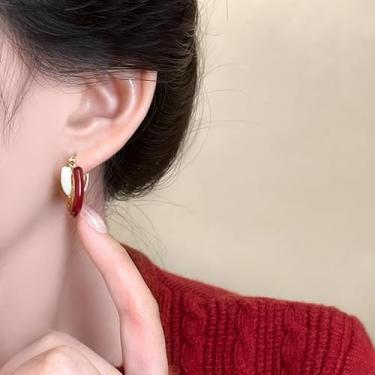 Imagem de Brincos de argola grossos e grossos para mulheres, vintage, ouro, zircônia cúbica, presentes de Natal, presentes de amizade para mulheres, dia dos namorados, Medium, Latão, Sem pedra preciosa