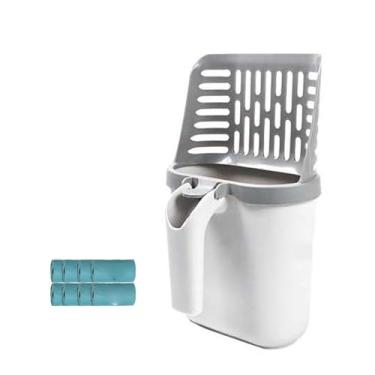 Imagem de Jiawu Colher de Areia para Gatos Com Saco,Suporte Integrado para Saco de Lixo e Borda Frontal Larga para Fácil Limpeza,Colher de Areia Removível Com Material (com defletor e de lixo de 8 rolos)