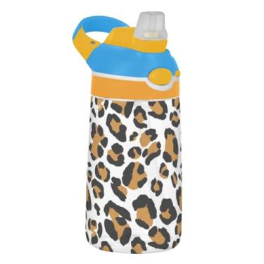 Imagem de Garrafa de água infantil Tritan de 473 ml, à prova de vazamento, 473 ml, com canudo, copos de viagem reutilizáveis portáteis para crianças, alça de transporte, estampa de leopardo